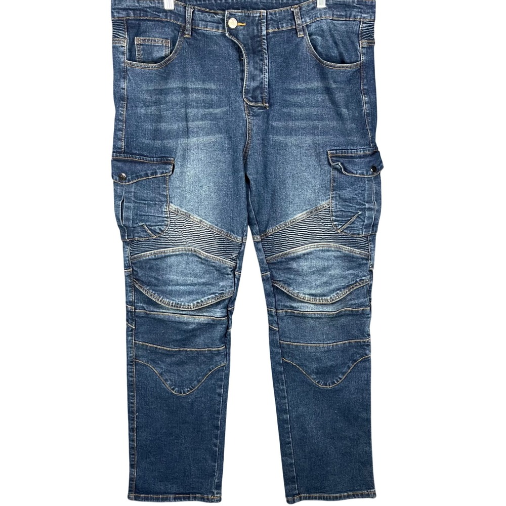 Volero‎ Motorcycle Riding Jeans Mens 40 4XL Blue Armor Pockets Accordion Stretch